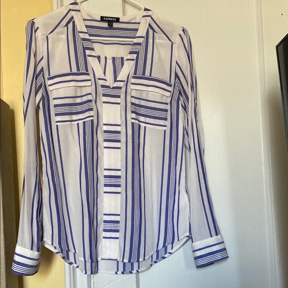 Express Women's Blue Striped Top